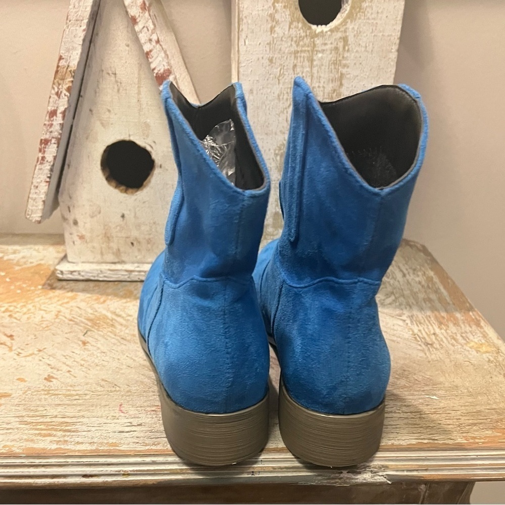 Womens Blue Low Heel Faux Suede Round Toe Ankle Boots Size 41 - Picture 2 of 8